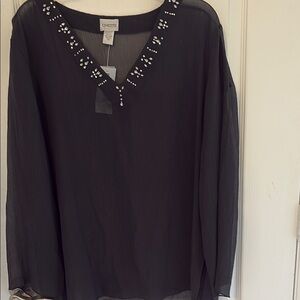 NWT Chico's Silk Tunic V Neck Jewel Detailed Black Women's Top Size 3 Chico.